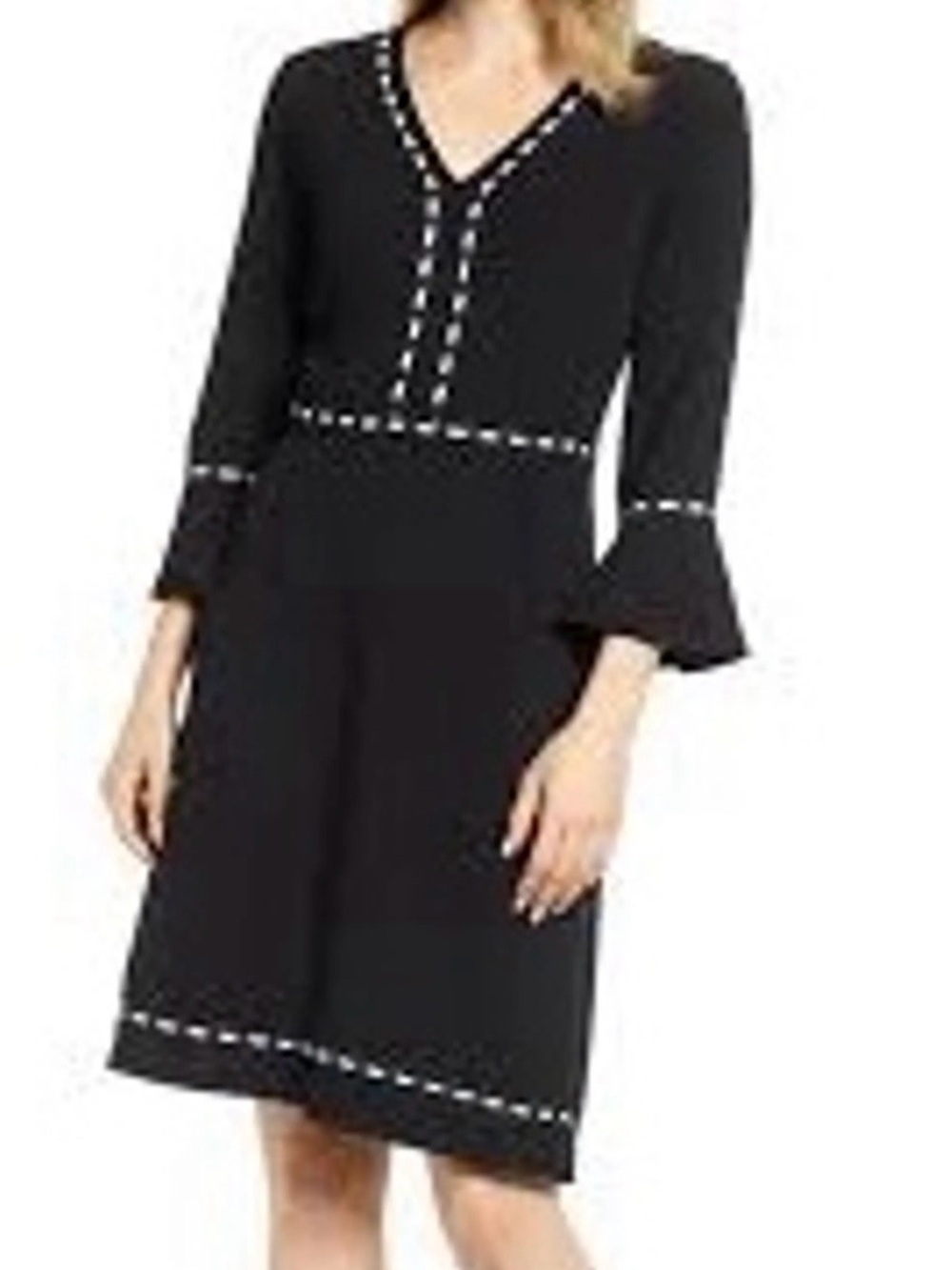 Karl Lagerfeld Paris . Women’s Embroidered Lace black and white trim, 3/4 sleeve